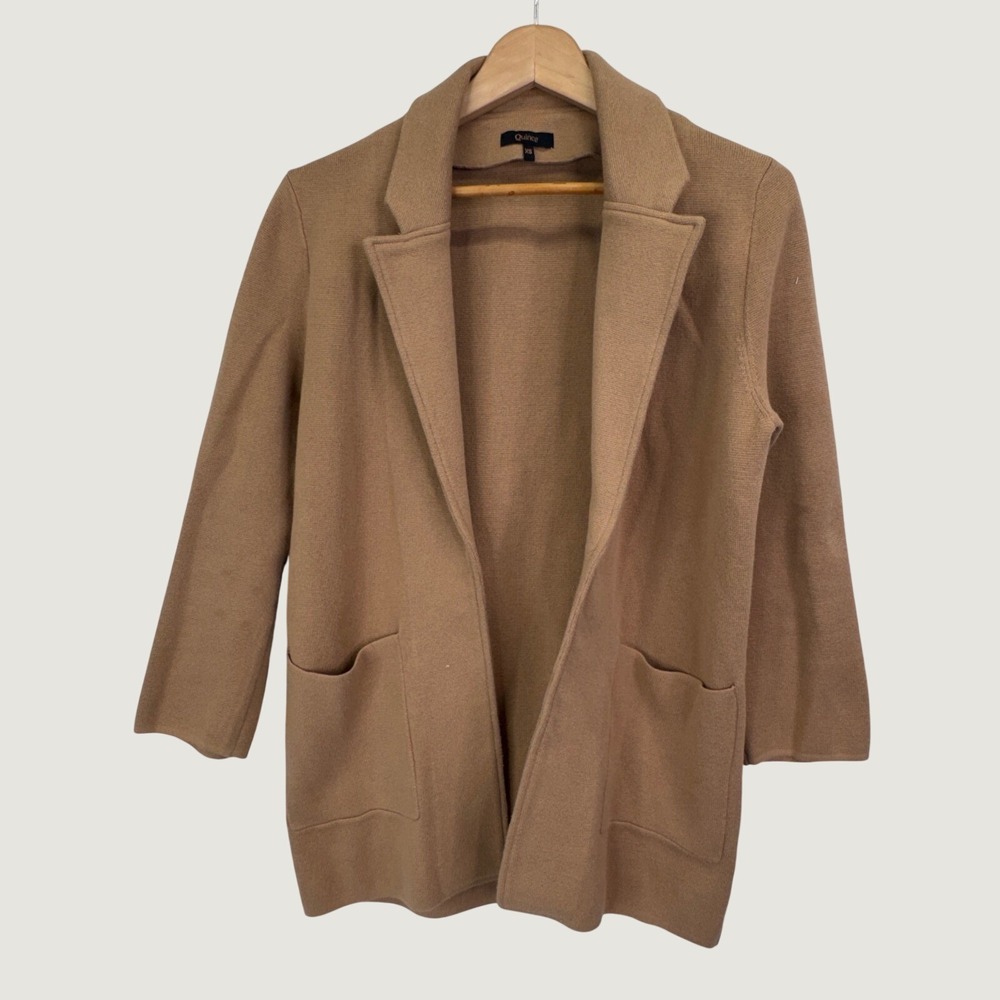 Quince Sweater Blazer XS Tan Organic Cotton Minimalist Professional Cardigan